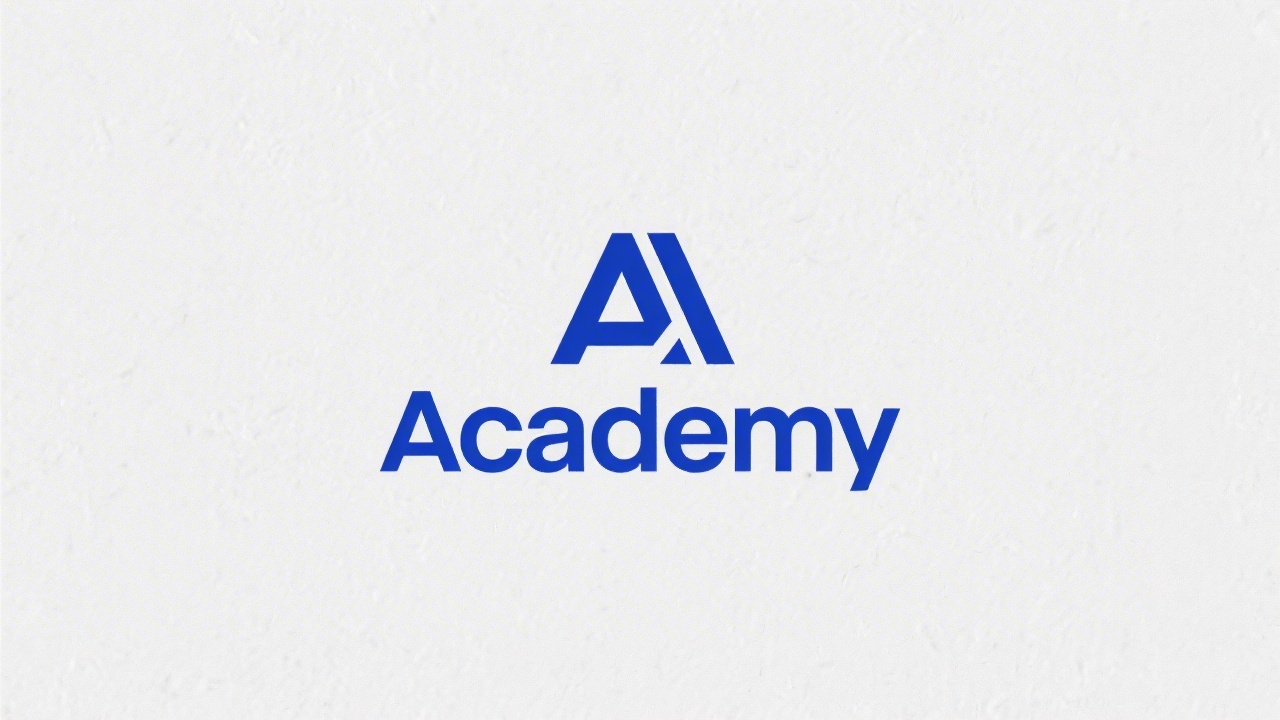 Simple modern logo with clean blue typography and a minimal geometric symbol representing growth, suitable for a digital academy brand.